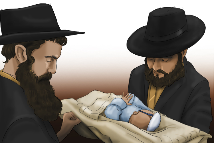 A Brit milah (circumcision) ceremony – but not all Jewish boys are circumcised these days.